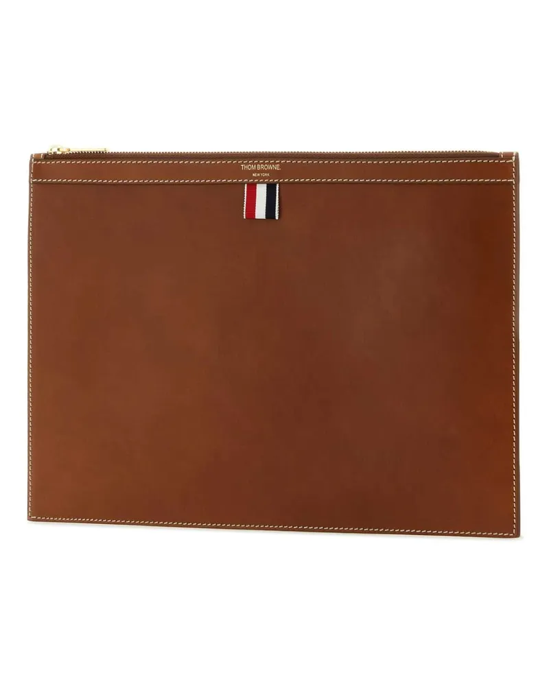 Thom Browne Men's Brown Leather Document Case Natural Portafogli Brown