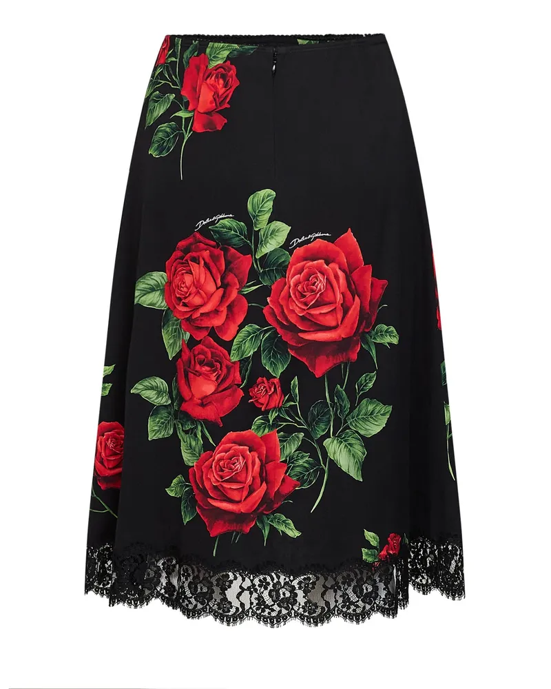 Dolce & Gabbana Rose-Print Flared Skirt — Black Black