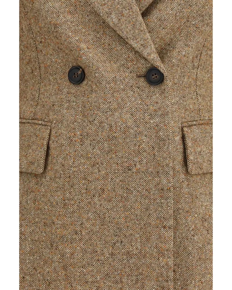 Brunello Cucinelli Donegal Wool with Monili Embroidery Blazer — Brown Brown