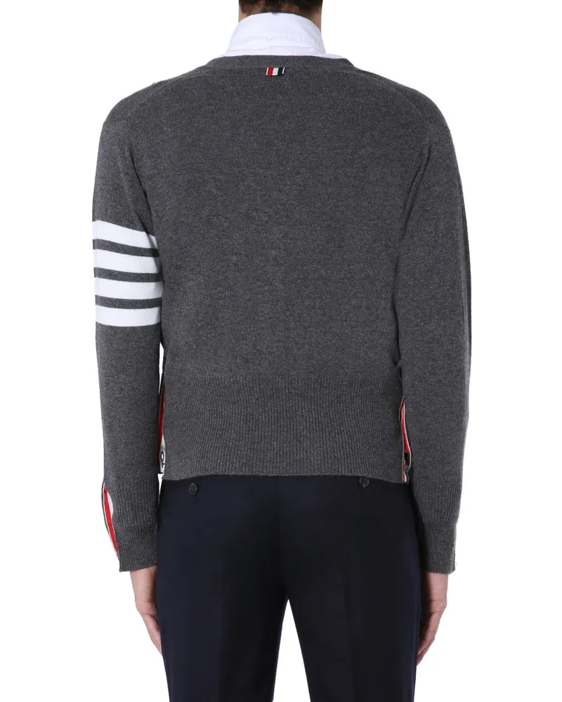 Thom Browne Cashmere V-Neck Cardigan — Gray Gray
