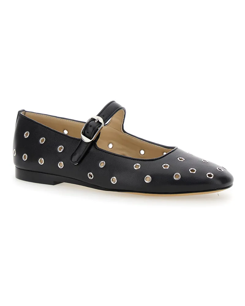 Le Monde Béryl Women's Mary Jane Black Ballerinas With Eyelets Lamb Ballerina Shoes Black