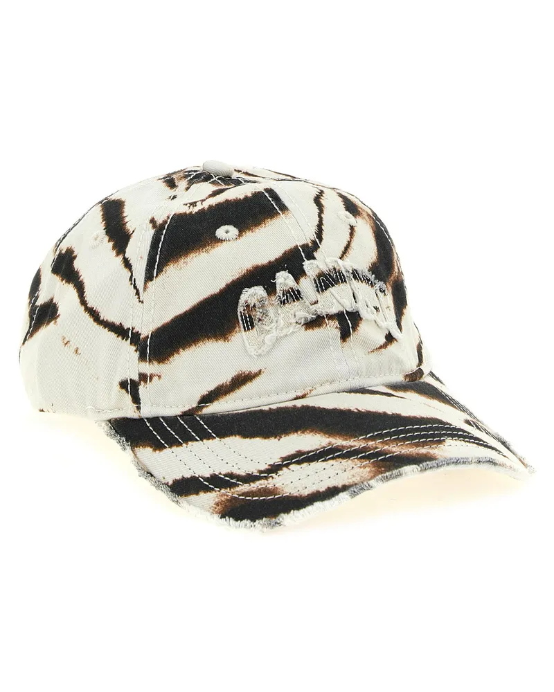 Ganni Animal Print Cotton Baseball Cap — Cream Cream