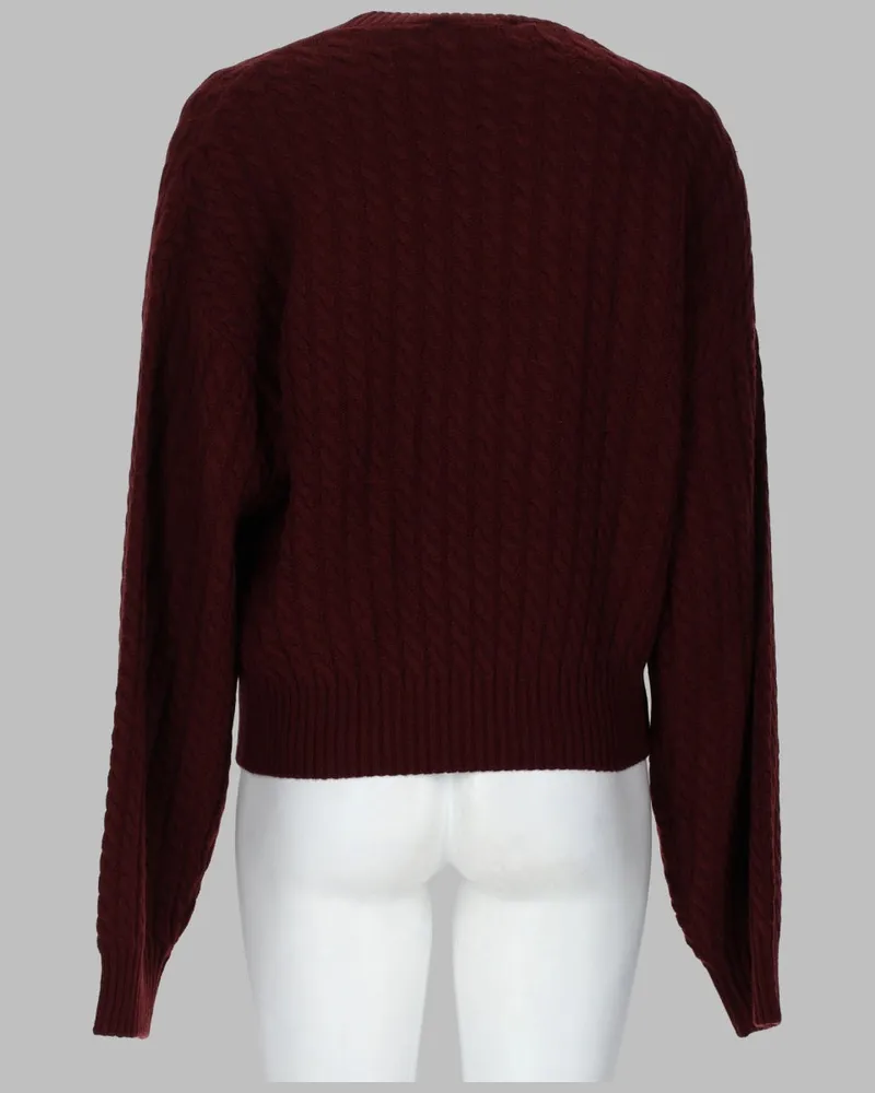 ROTATE Birger Christensen Cable-Knit Wool-Cashmere Sweater — Burgundy Burgundy