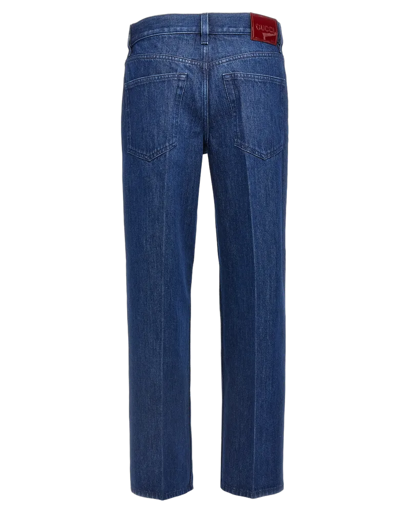 Gucci Women's Blue Cotton Straight-Leg Jeans Clothing Blue