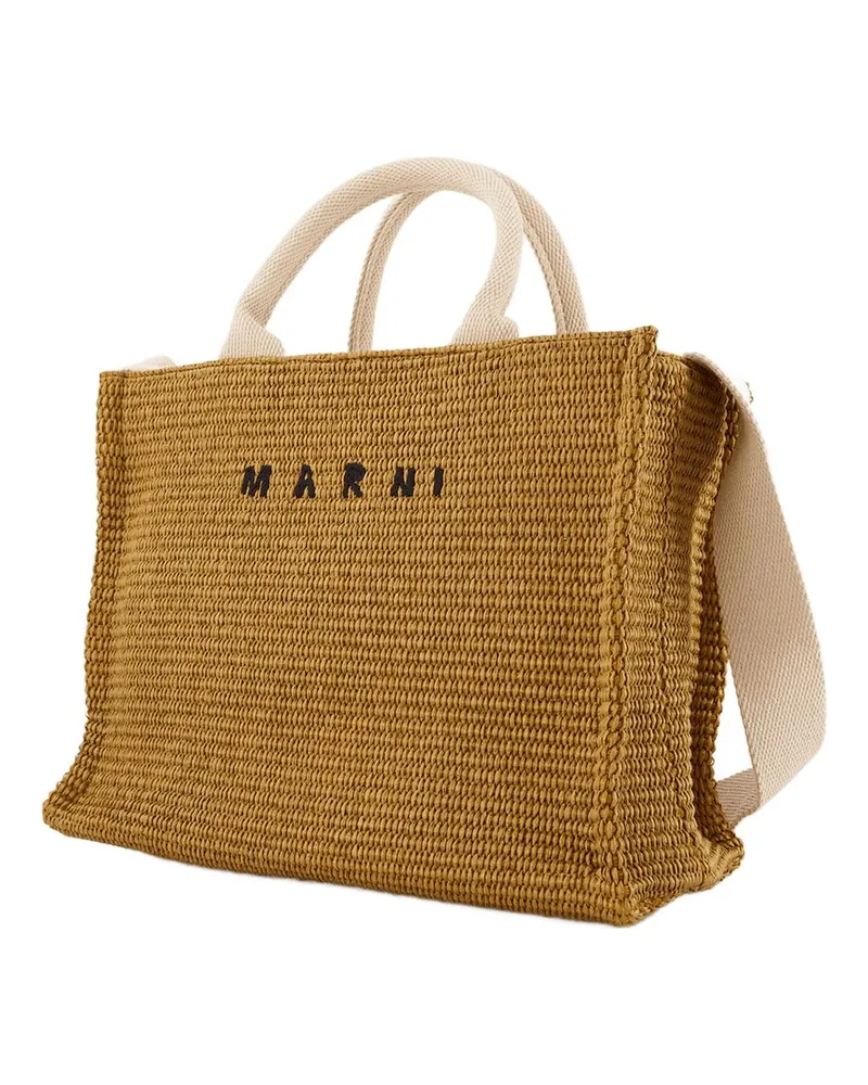 Marni Women's Small Basket Shopper Bag Leather Sienna-Natural Brown Cotton Totes-shopping-bags Brown