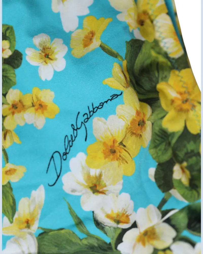 Dolce & Gabbana Women's Blue Floral Print Nylon Beachwear Bikini Bottom Elastane Clothing Blue