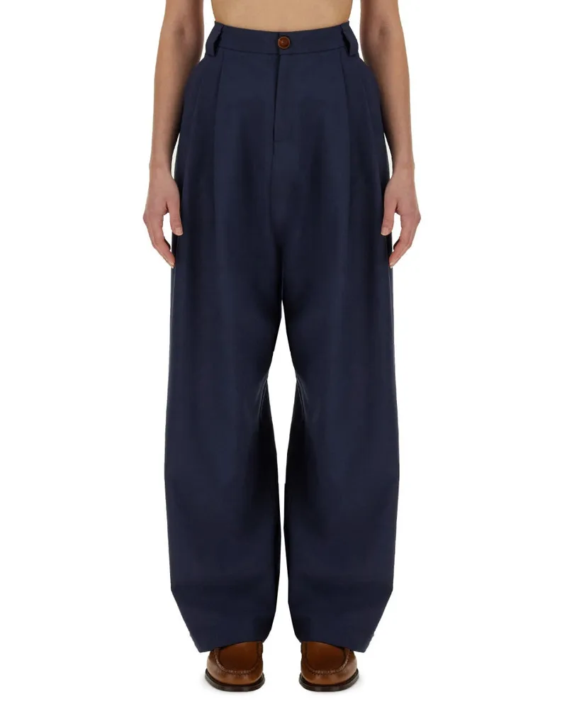 ALYSI Virgin Wool Blend Trousers — Blue Blue