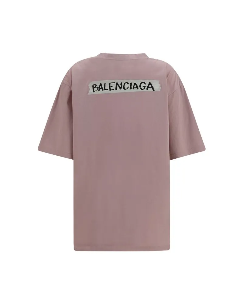 Balenciaga Logo-Print Cotton T-Shirt — Pink Pink