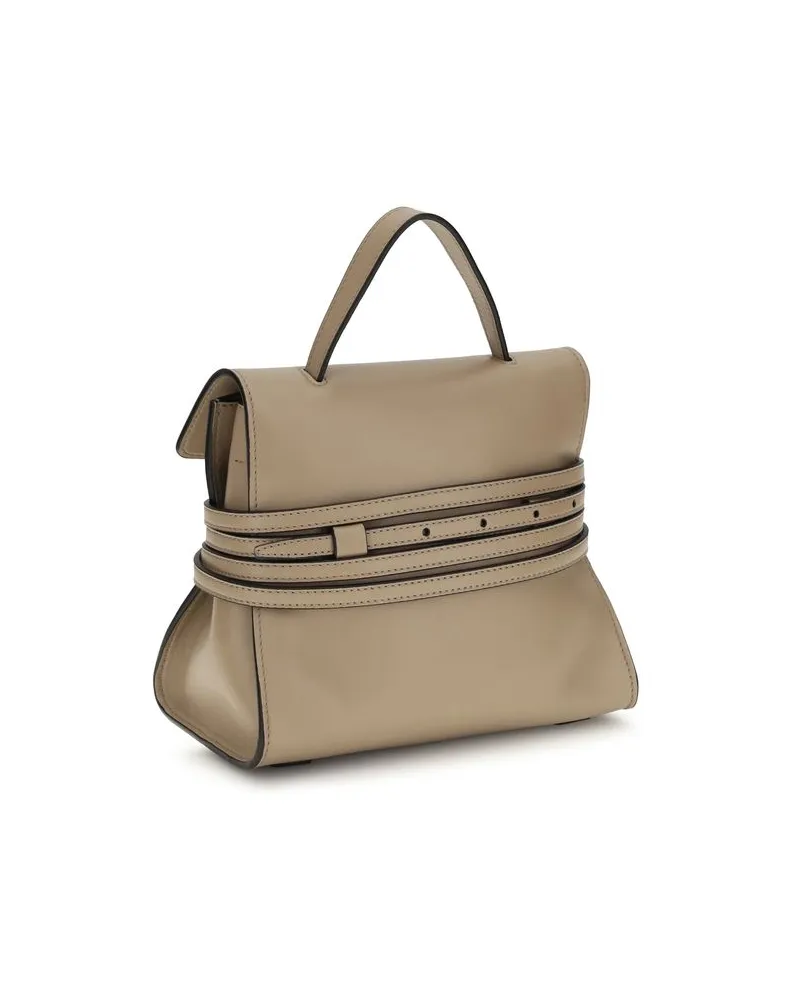 Moschino Goatskin with Removable Wrap Belt Top Handle Bag — Beige Beige