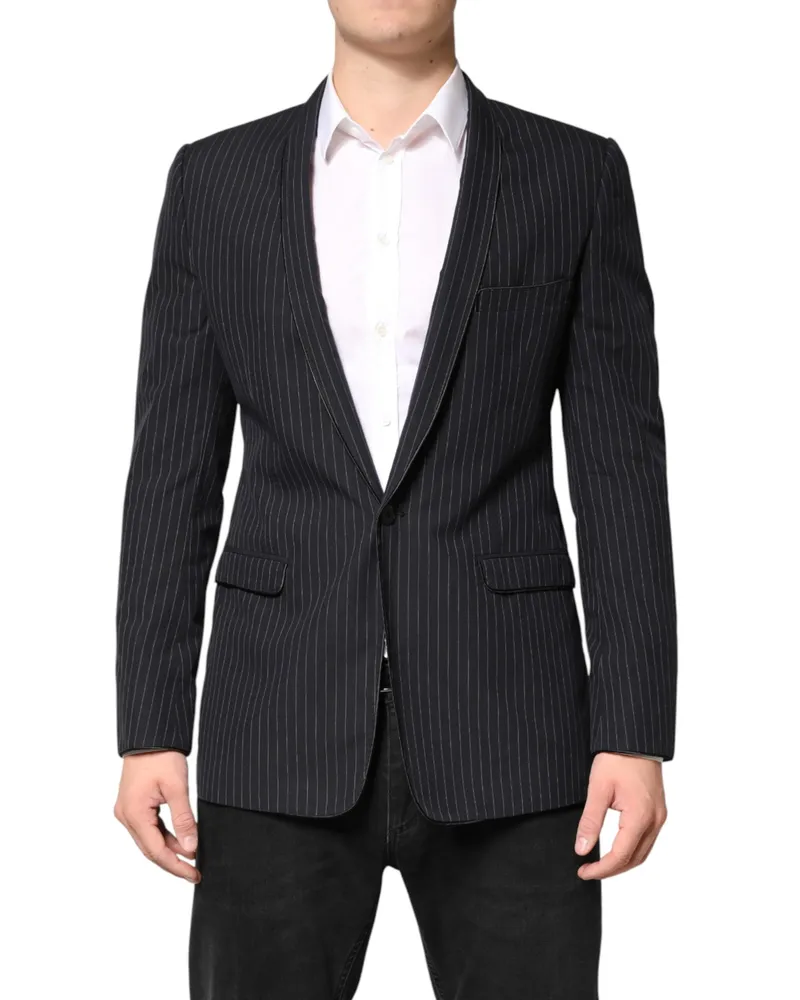 Dolce & Gabbana Men's Black Stripes 1 Button Suit Jacket Blazer Black