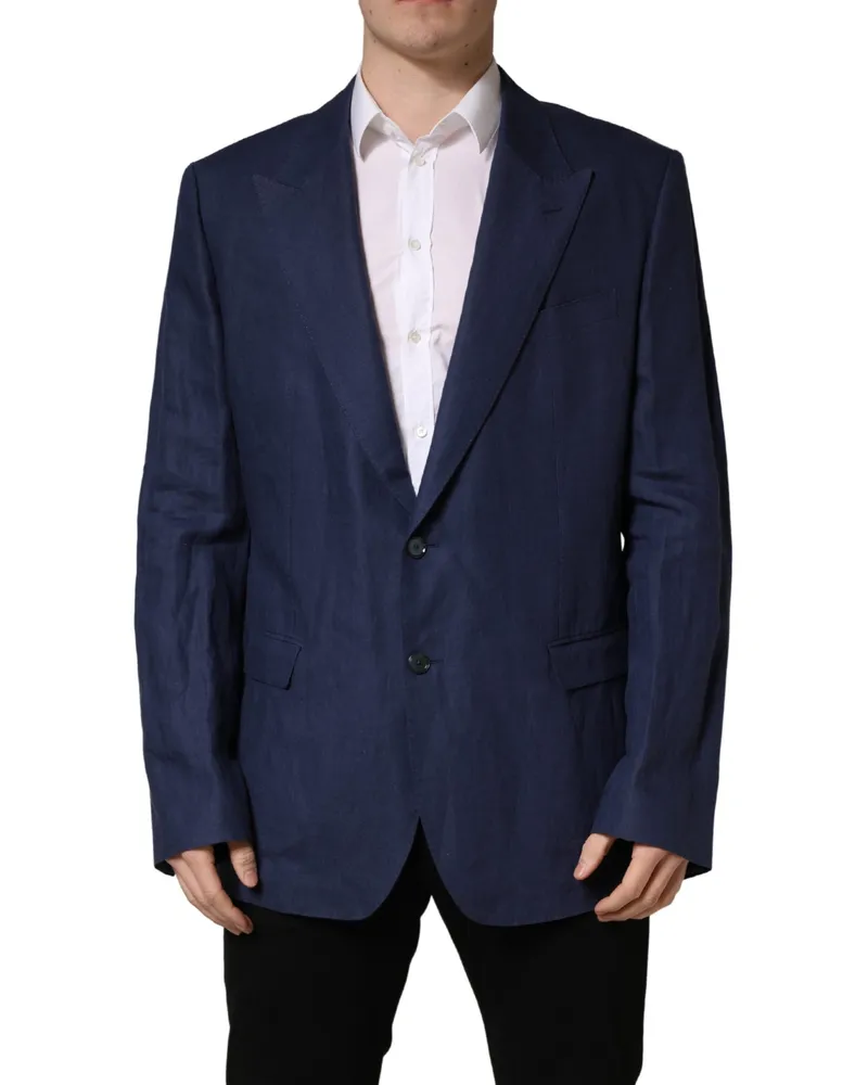 Dolce & Gabbana Men's Blue Single Breasted 2 Button Suit Jacket Linen Blue
