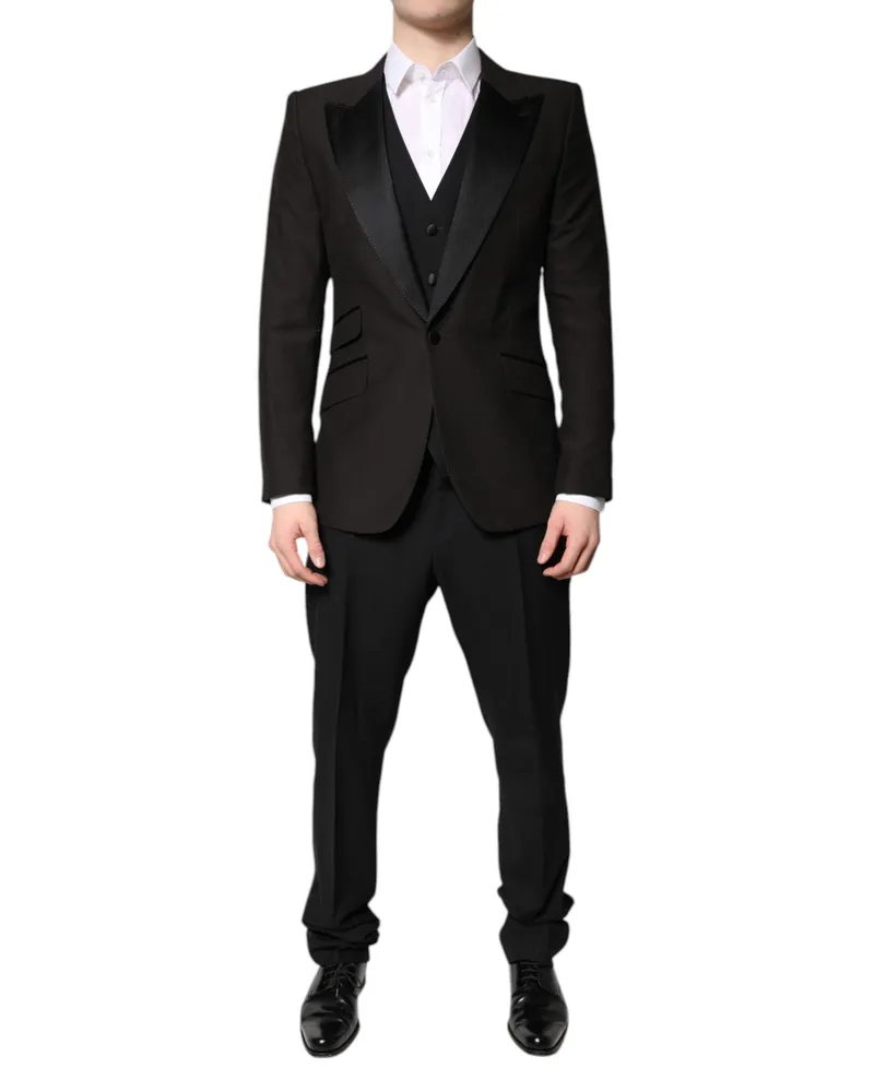 Dolce & Gabbana Men's Black Single Breasted Formal 3 Piece Suit Virgin Wool Silk Polyester Black