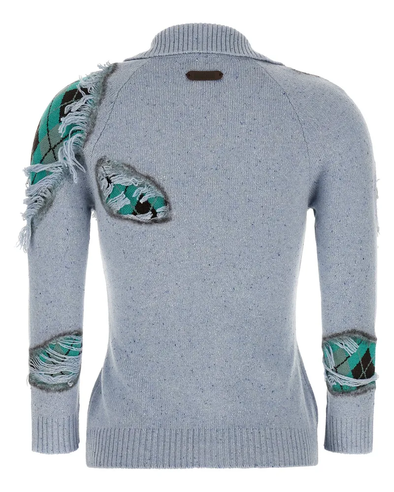 Moschino Distressed Argyle Cardigan — Blue Blue