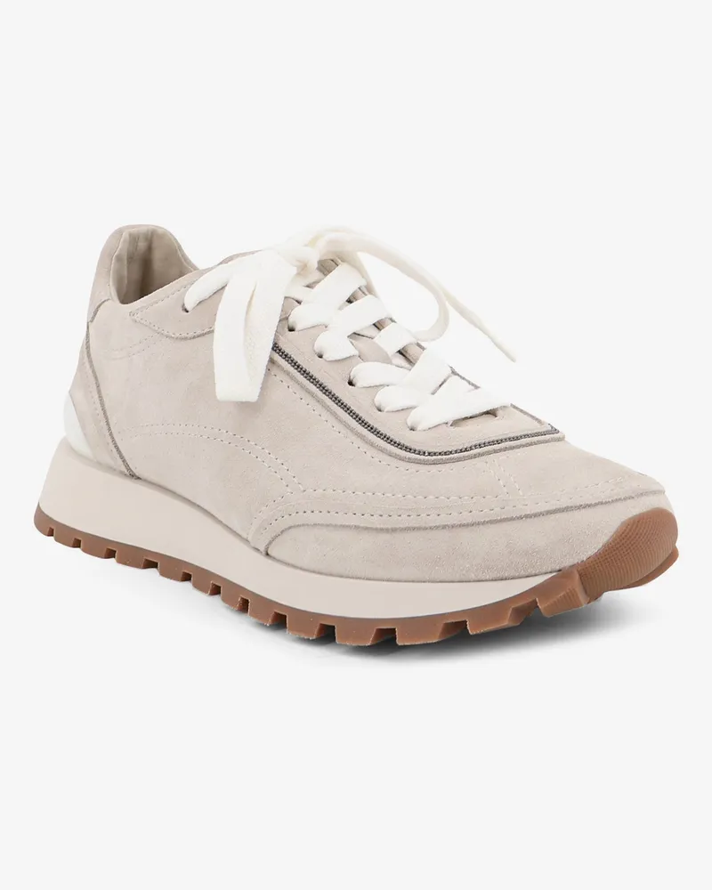 Brunello Cucinelli Women's Suede Sneakers With Monile Trim White Suede-Rubber Trainers Suede/rubber White