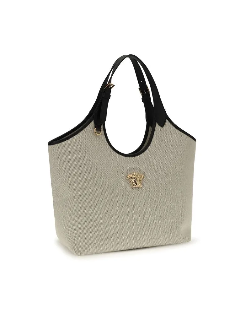 Versace Women's Beige Cotton Shoulder Bag Beige