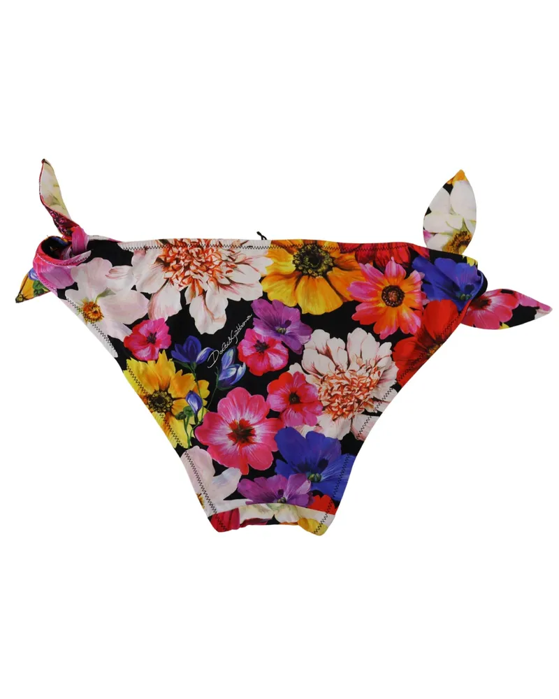 Dolce & Gabbana Women's Black Floral Print Swimsuit Bikini Bottom Swimwear Nylon Elastane Clothing Black