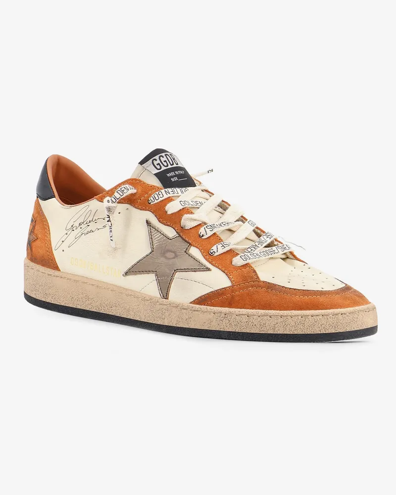 Golden Goose Men's Sneakers Ballstar Orange Suede Leather Trainers Orange