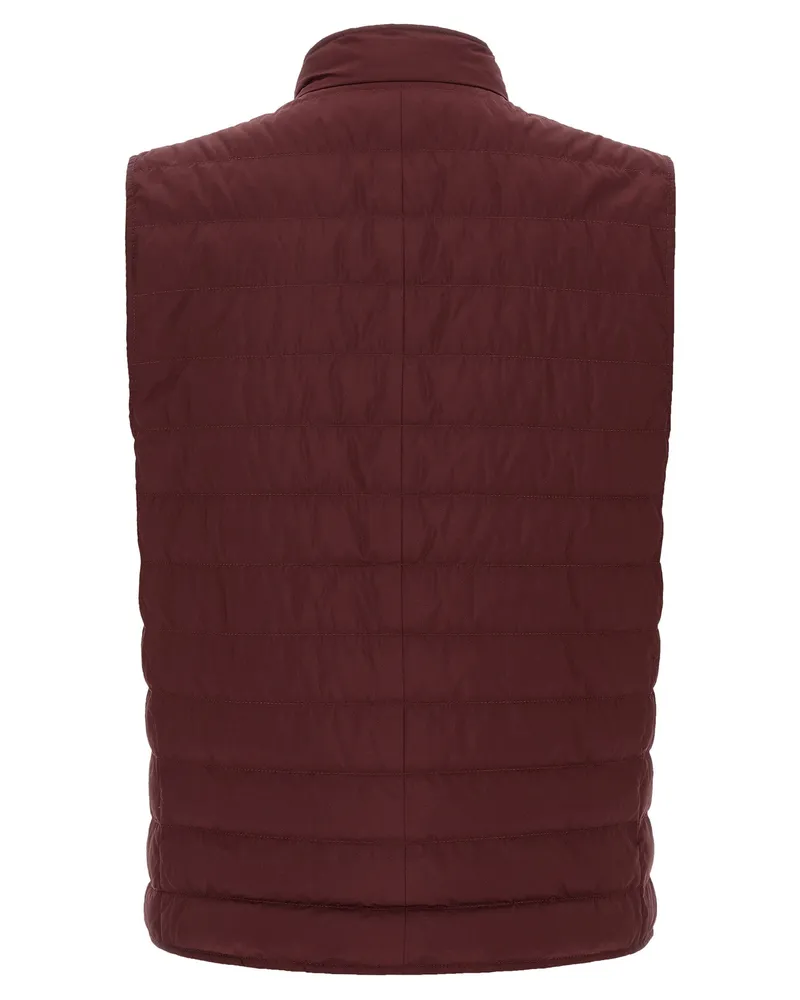 Brunello Cucinelli Feather-Padded Techno Fabric Vest — Burgundy Burgundy