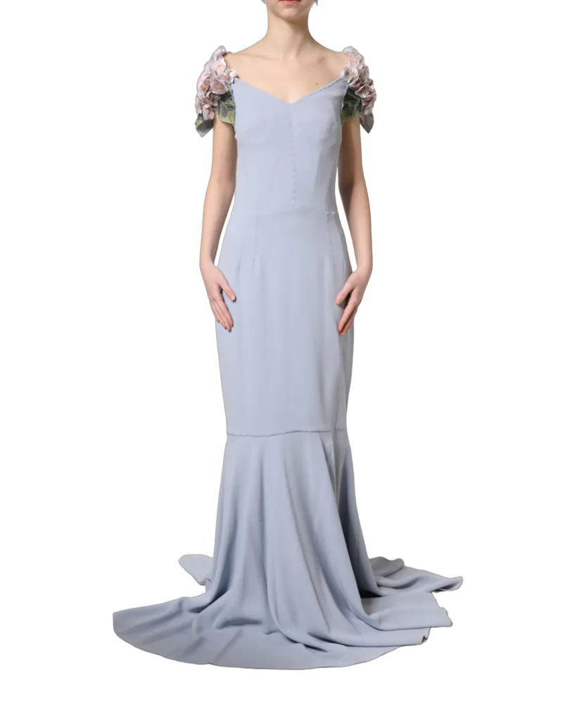 Dolce & Gabbana Women's Light Blue Hydrangea Embellished Cap Sleeve Dress Viscose Acetate Elastane Blue