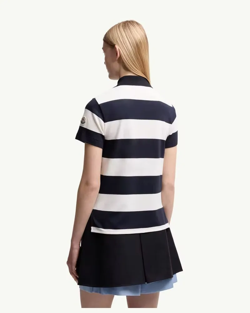 Moncler Horizontal-Striped Cotton Polo — Navy Navy