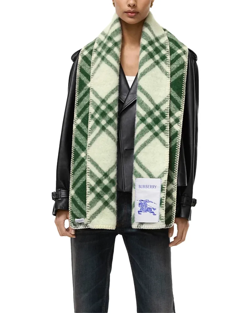 Burberry Check Wool Scarf — Green Green