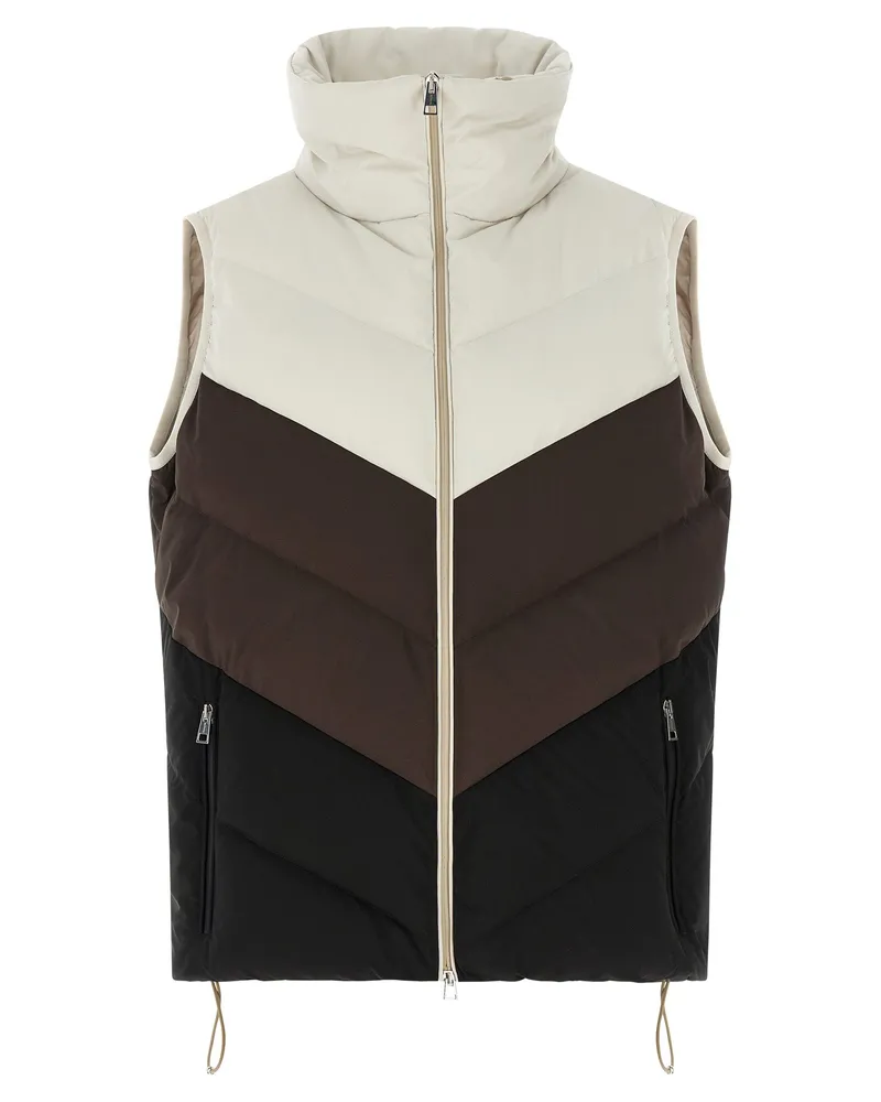 Kiton Chevron-Quilted Color-Block Padded Vest — Black Black