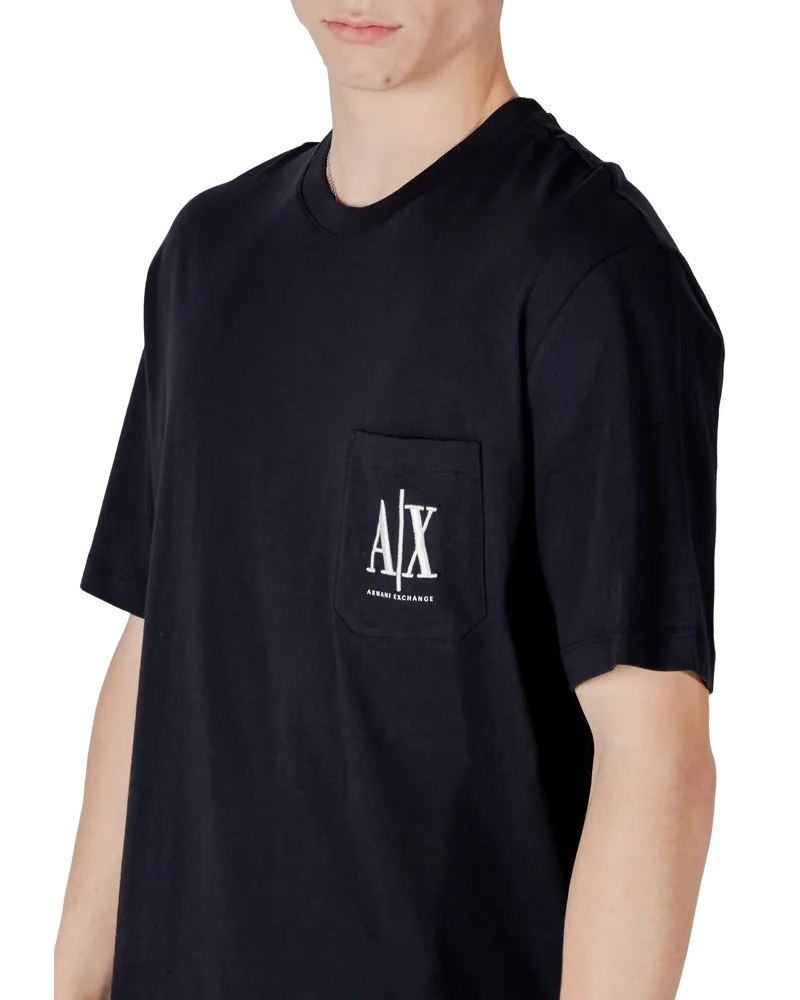 Armani Exchange Logo-Pocket Cotton T-Shirt — Blue Blue