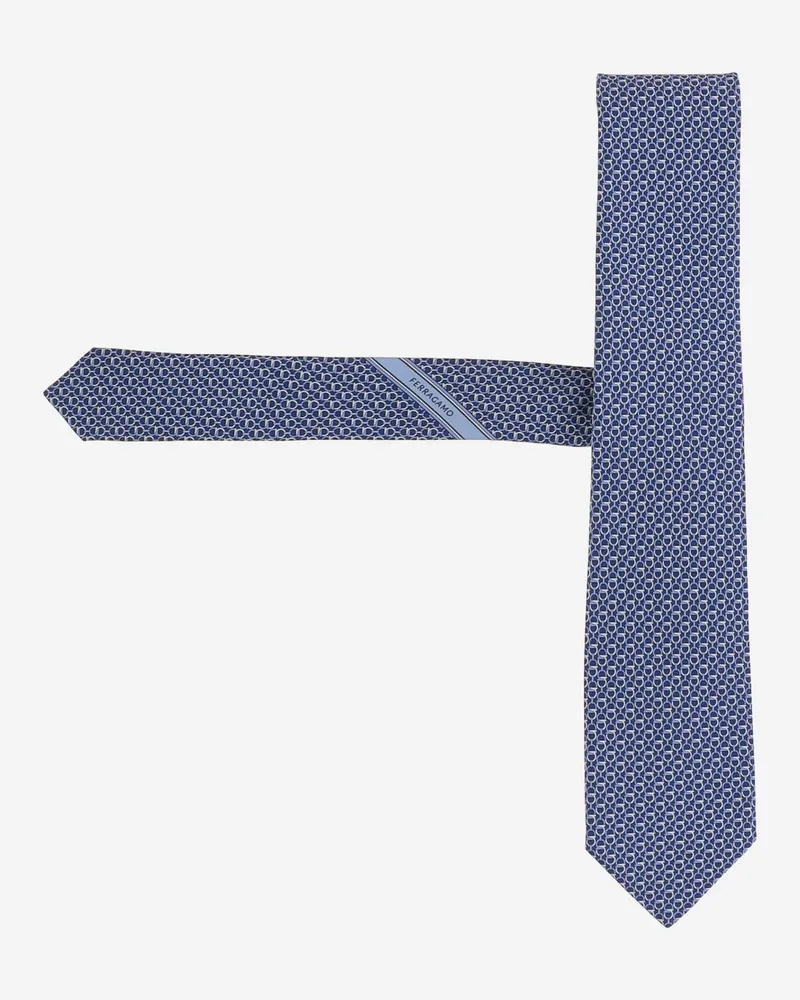 Ferragamo Men's Silk Tie Blue Pattern Ties & Bow Blue