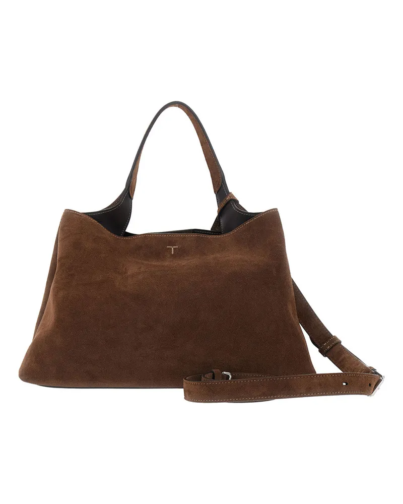 TOD'S Women's Handbag Suede Brown Calf Leather Handbags Hand Bags Brown