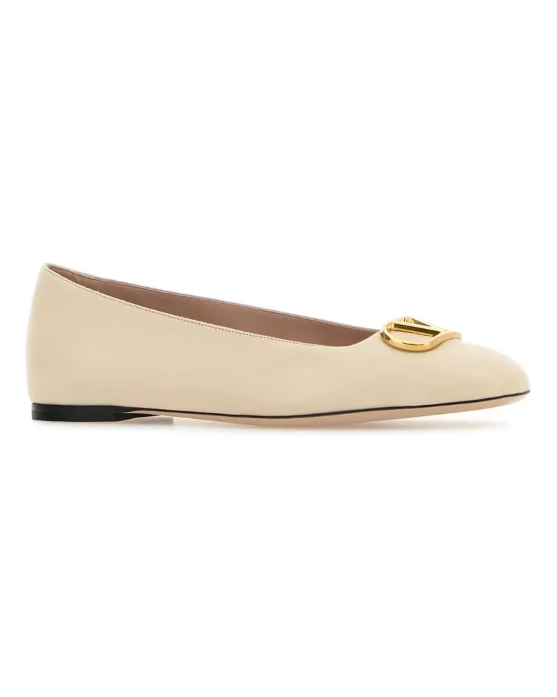 Valentino Garavani Women's Ivory Leather Vlogo Signature Ballerinas Butterwhite Ballerine Flat Shoes Beige