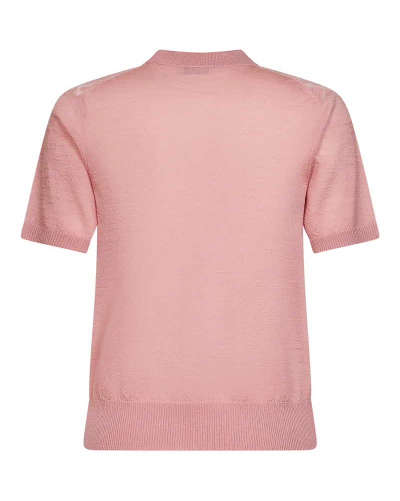 Burberry Women Knit Sweater With Check Panels Begonia Pink Merino Wool Pink
