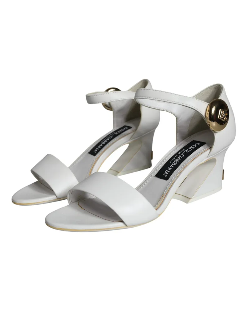 Dolce & Gabbana Women's White Leather Heels Keira Sandals Shoes Lamb White