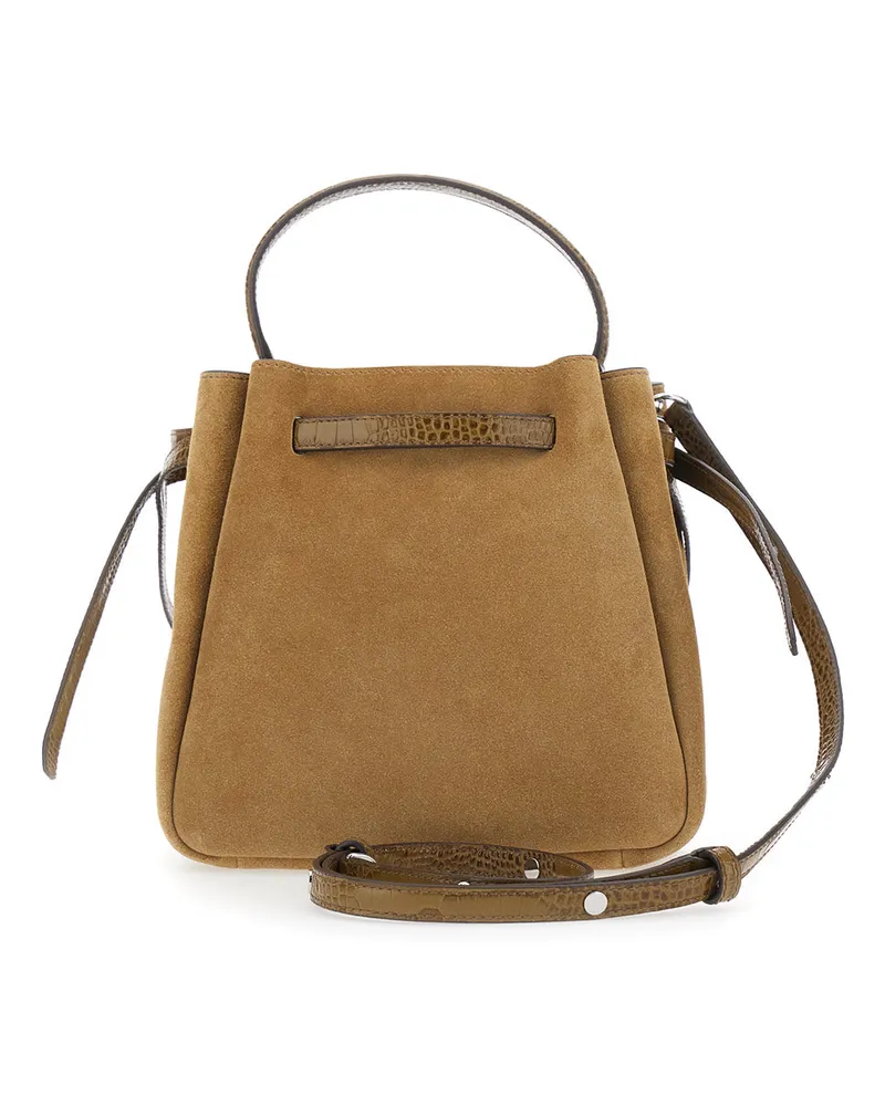 Tory Burch Women's Bucket Bag Romy Beige Leather Calf Handbags Hand Beige