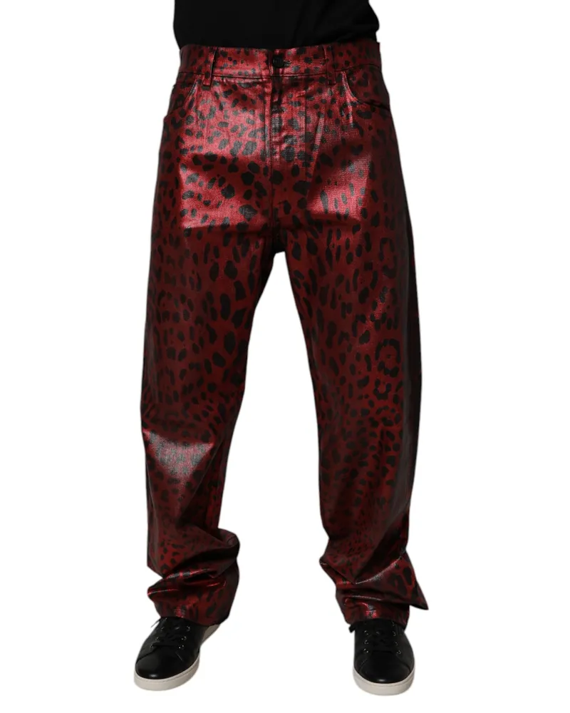 Dolce & Gabbana Red Leopard Cotton Straight Men Denim Jeans Elastane Clothing Red