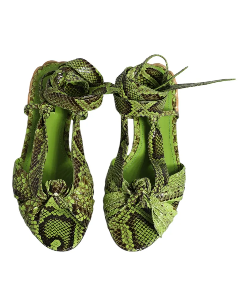 Dolce & Gabbana Women's Green Animal Print Ankle Wrap Sandals Shoes Leather Green