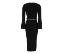 Women Bell Dress Black Wool Nylon Elastane