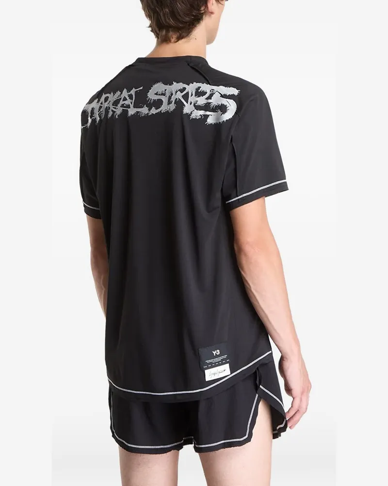Y-3 Graphic Print with Contrast Topstitching T-Shirt — Black Black