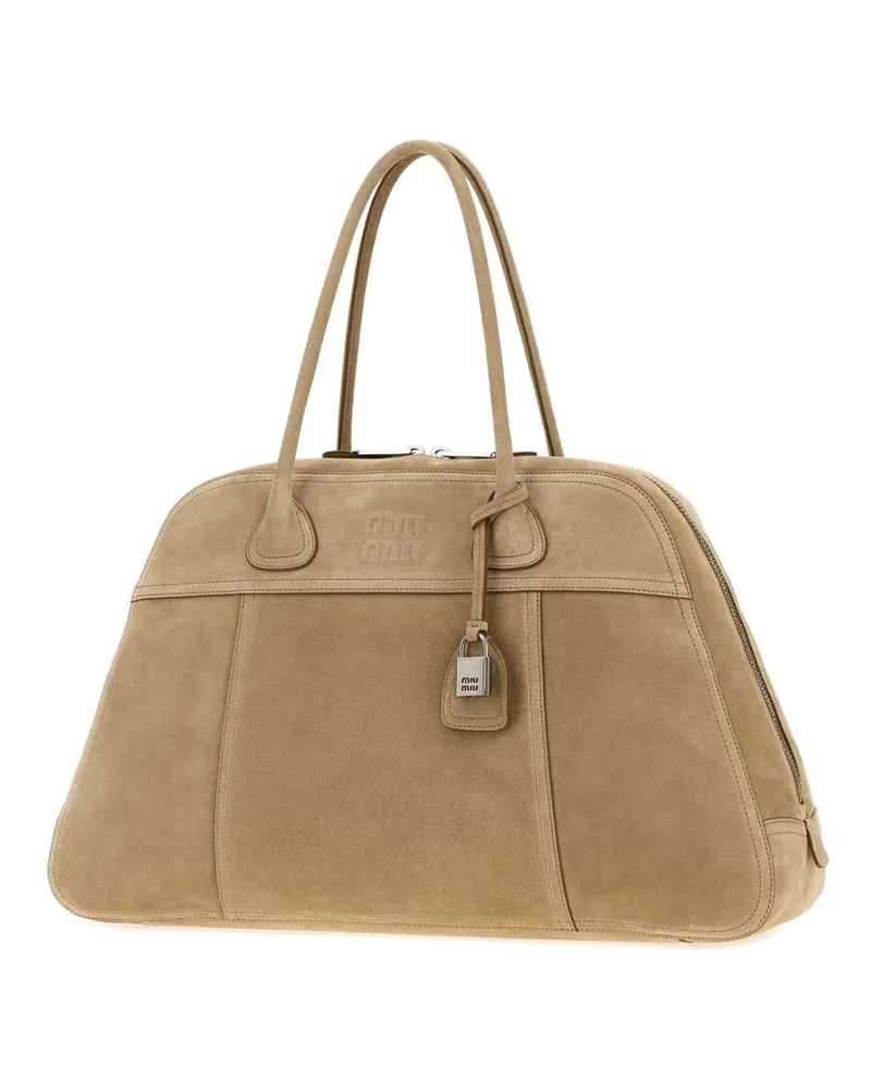 Miu Miu Women's Beige Suede Vivant Shopping Bag Ecru Borse A Mano Ecru Beige