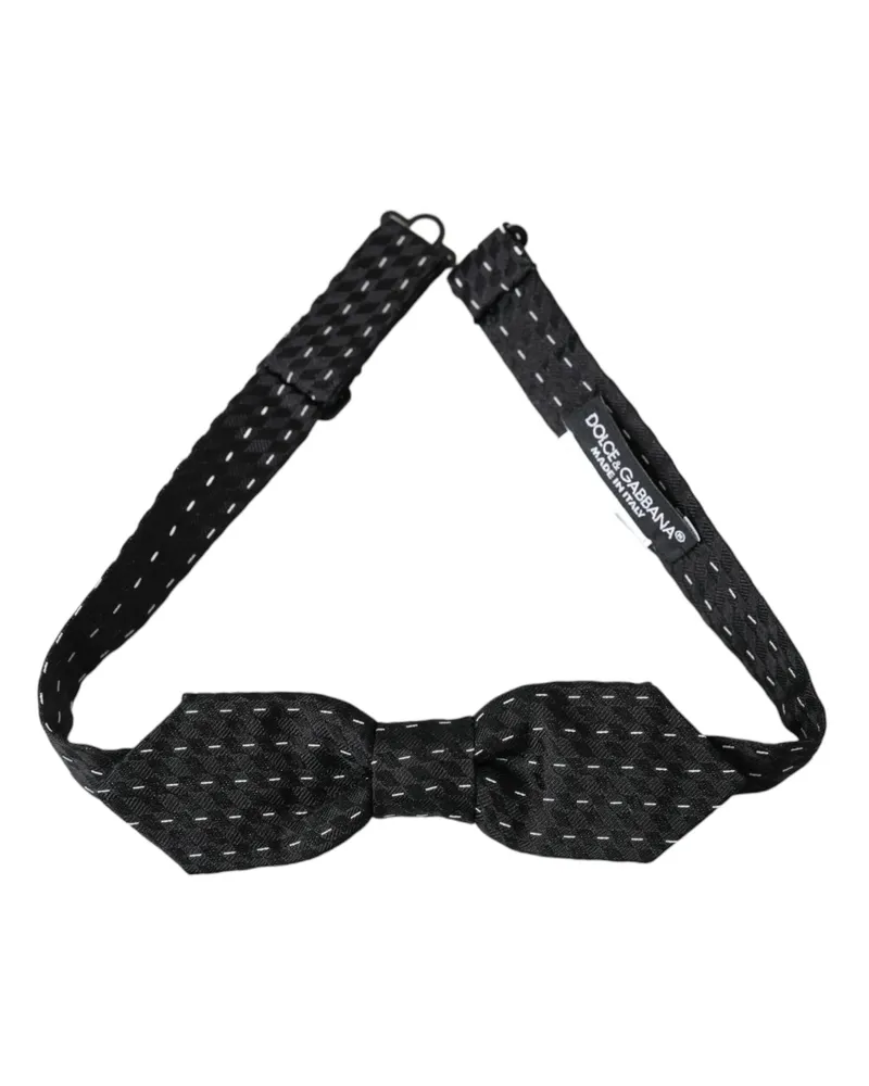 Dolce & Gabbana Black White Stitched Silk Men Neck Bow Tie And Black