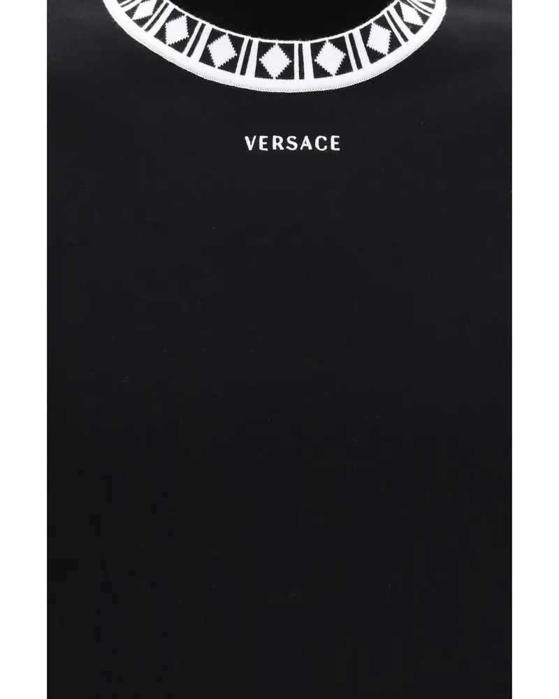 Versace Logo-Embroidered Crew Neck T-shirt — Black Black
