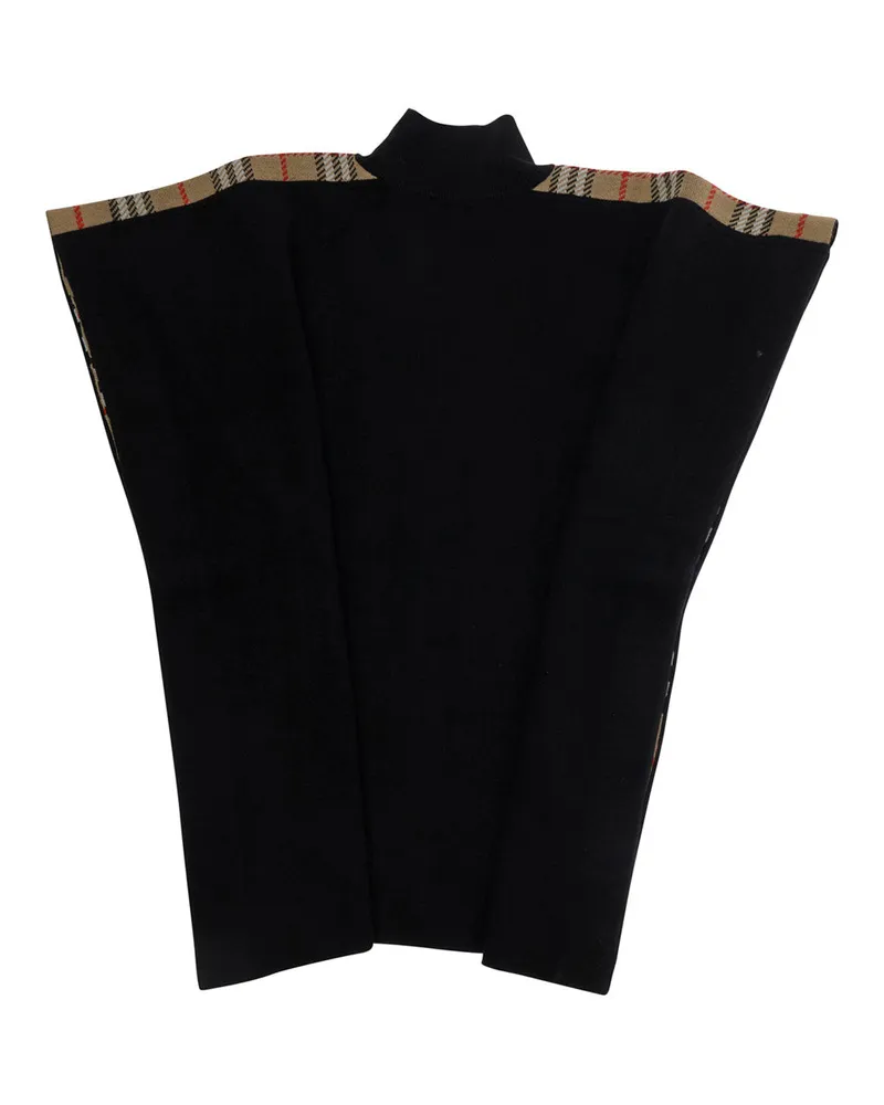 Burberry Check-Detailed Wool Blend Cape — Black Black