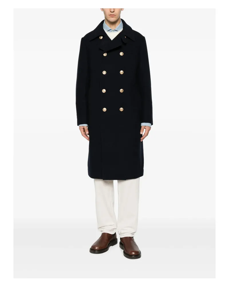 Brunello Cucinelli Cashmere Double-Breasted Coat — Navy Navy