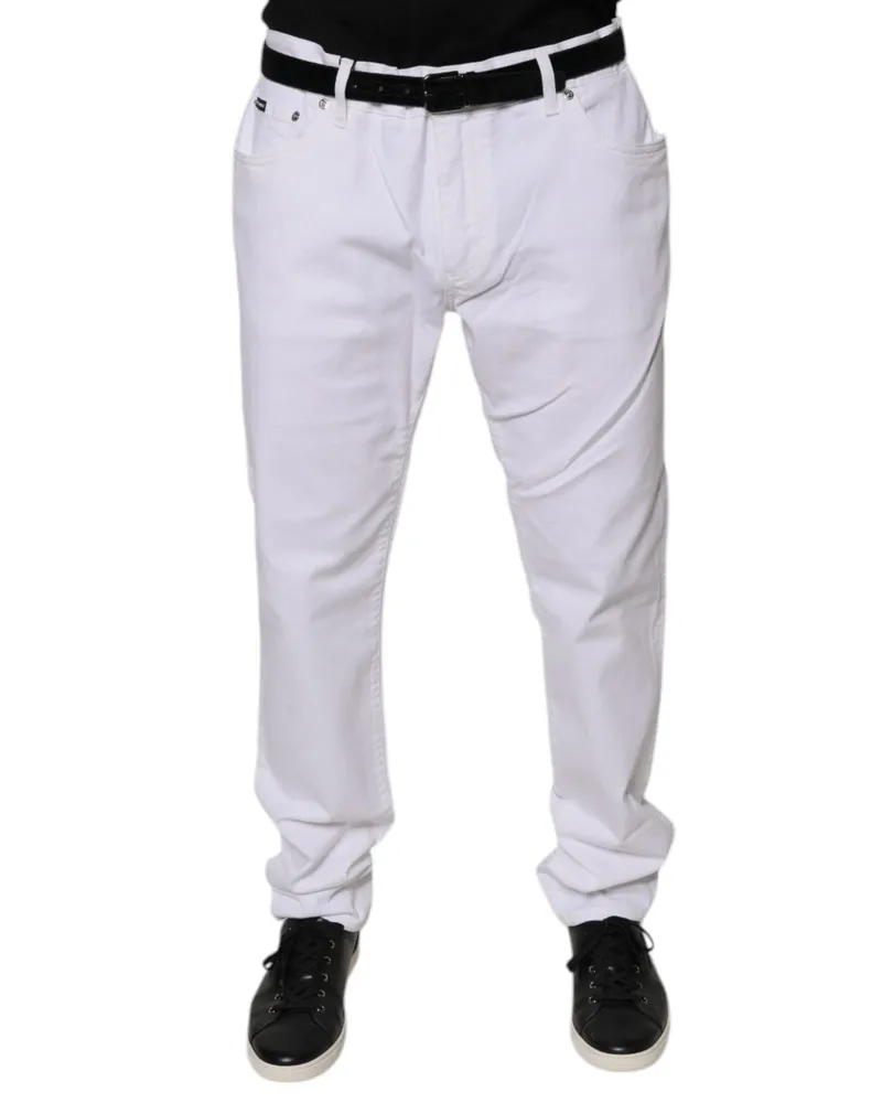 Dolce & Gabbana White Cotton Stretch Skinny Men Denim Jeans Elastane Clothing White