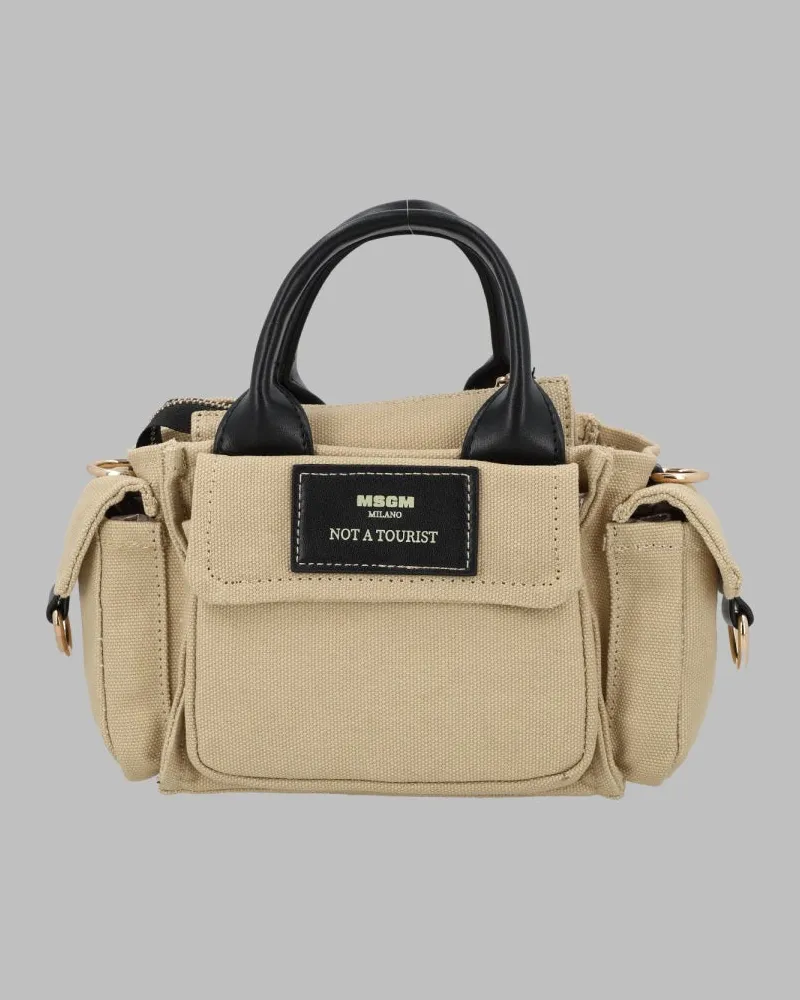 MSGM Cotton Top Handle Clutch — Beige Beige