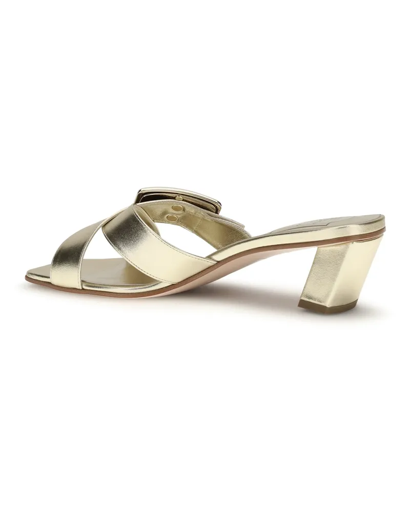 Roger Vivier Women's Mules Sandals Laminated Leather Light Gold Calf Gold