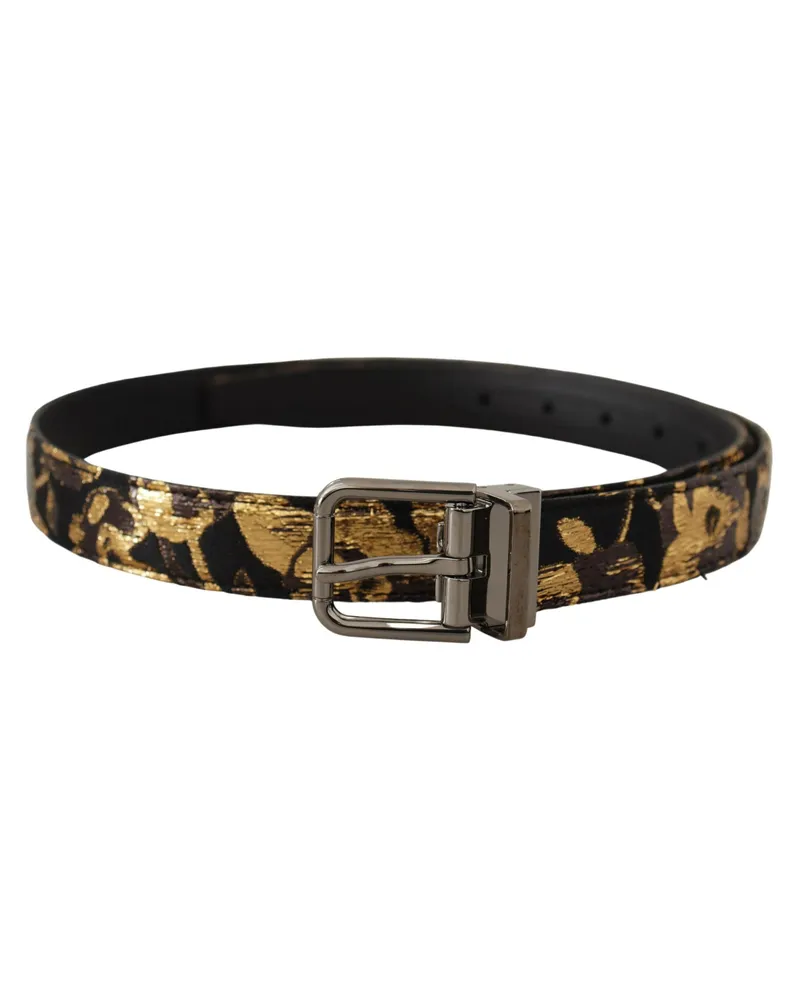 Dolce & Gabbana Men's Multicolor Jacquard Leather Logo Metal Buckle Belt Multicolor