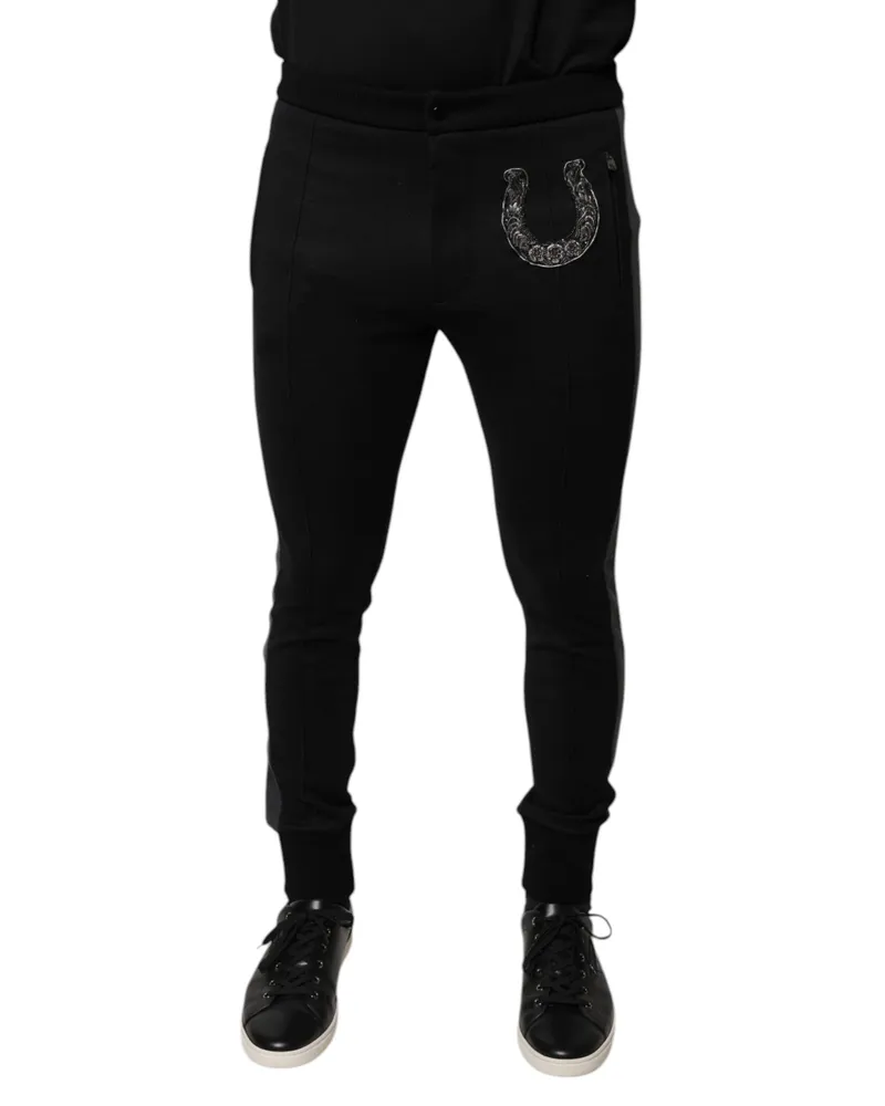 Dolce & Gabbana Men's Black Horseshoe Embellished Wool Slim Fit Pants Black