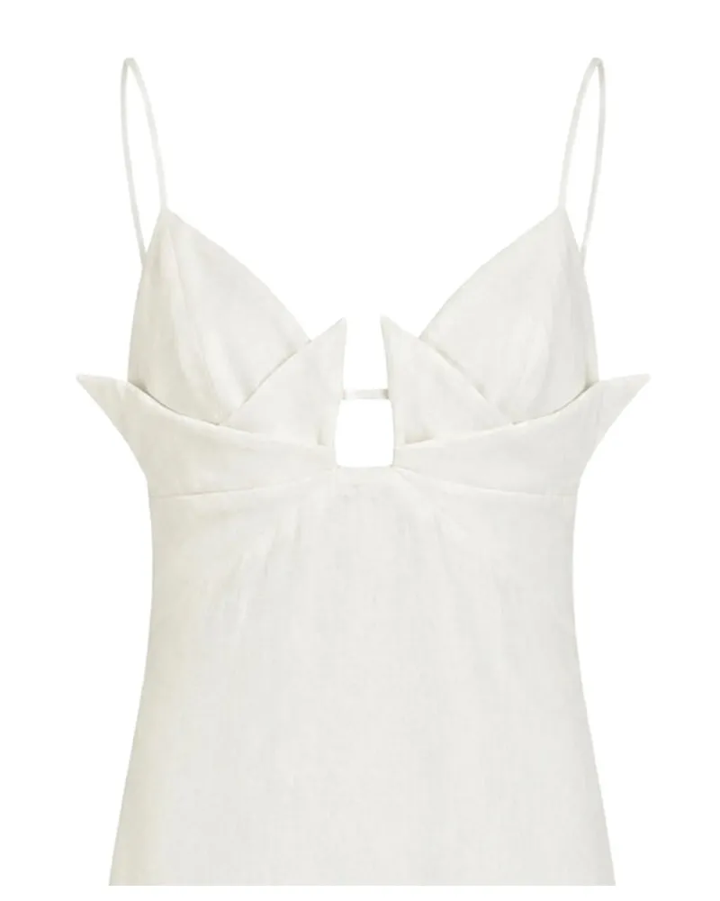 FARM Rio Linen-Viscose Blend with Cut-Out Detail Dress — White 