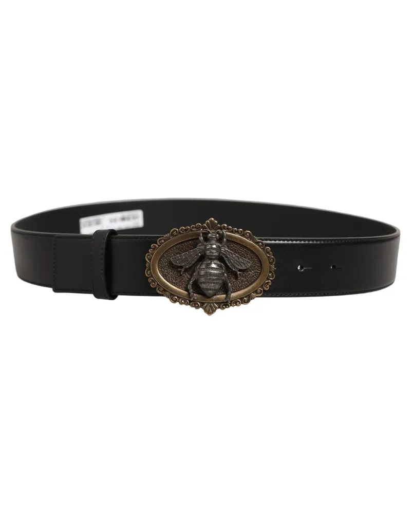 Dolce & Gabbana Bee Accent Ornate Buckle Belt — Black Black