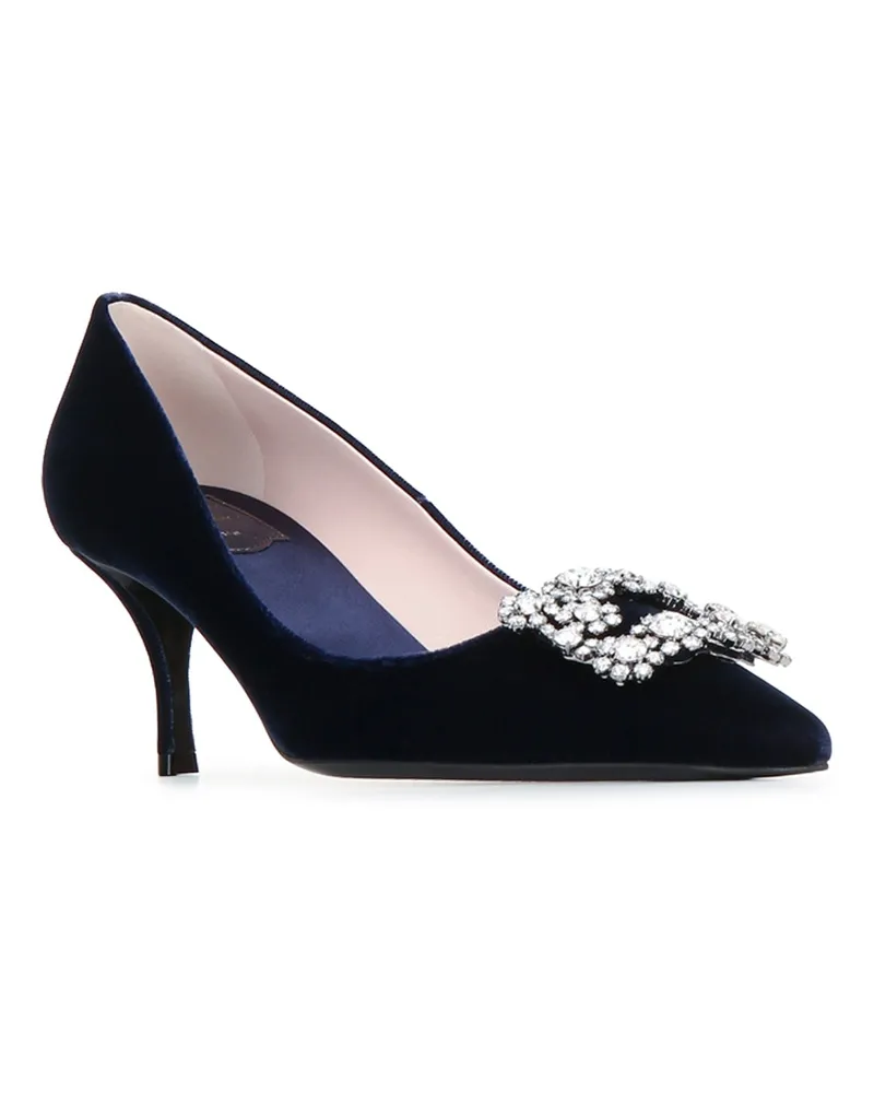 Roger Vivier Crystal-Embellished Velvet Heel — Navy Navy
